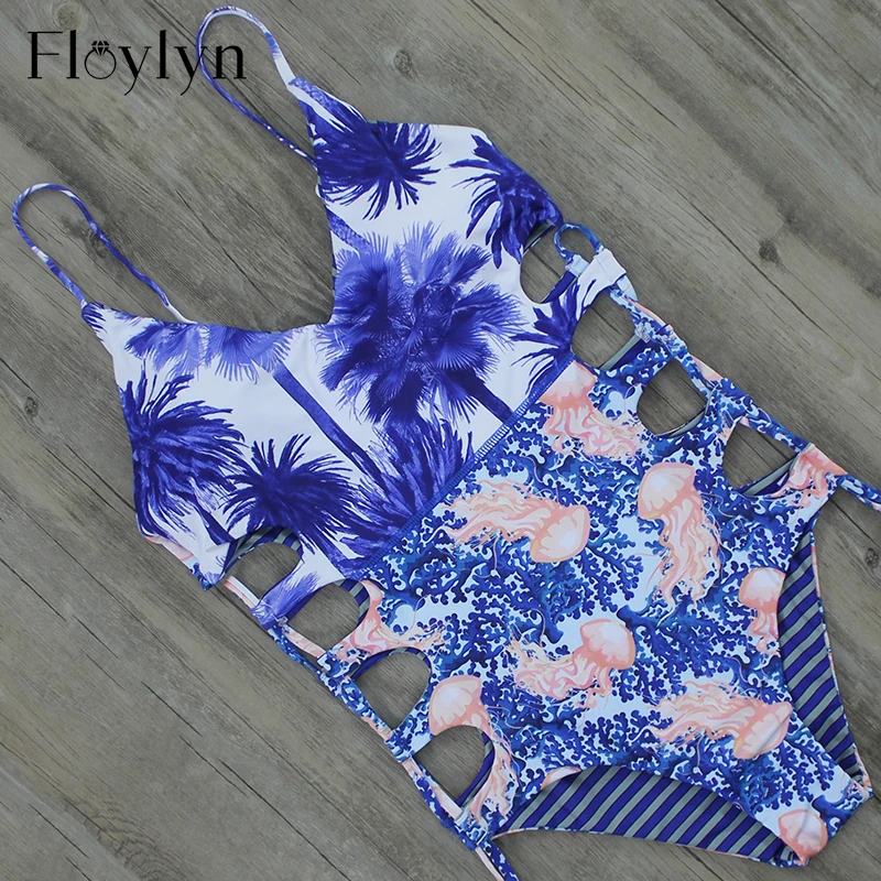 Floylyn бандажный Цельный купальник наборы сексуальный для женщин двусторонний с