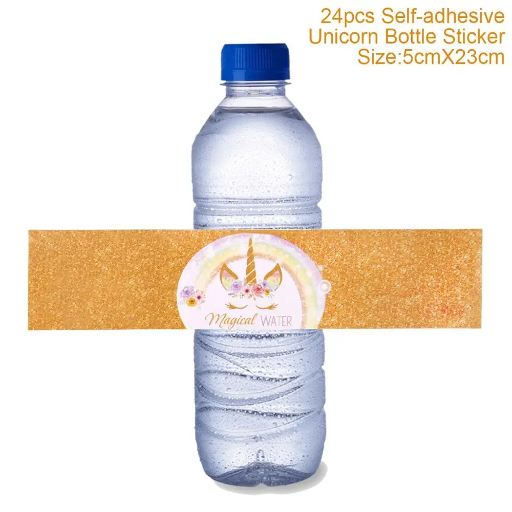 water bottle sticker Huiran одноразовая посуда с единорогом, бумажные тарелки, чашки с единорогом, декор для вечеринки на день рождения, Детские принадлежности для вечеринки, для девочек - Цвет: water bottle sticker