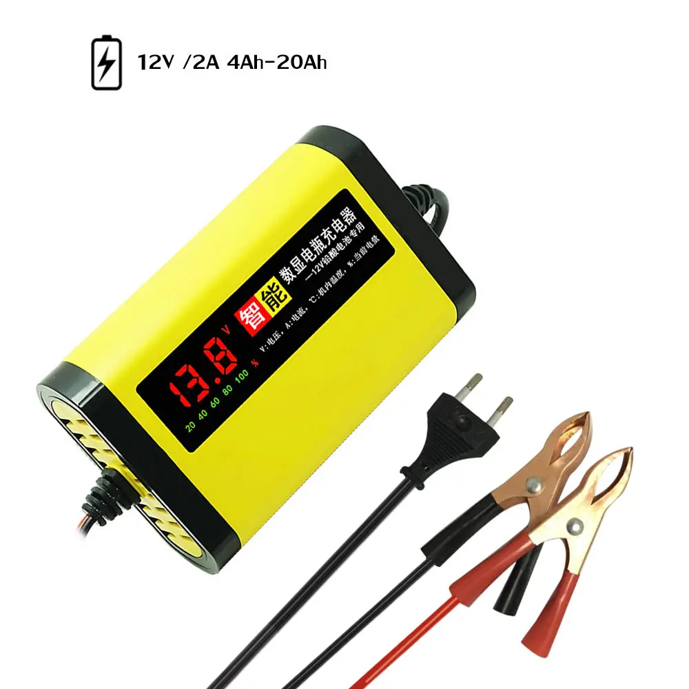 EU Plug Автомобильный Мотоциклетные батареи Зарядное устройство 12V 2A полный автомат 3 стадии AGM свинцово-кислотный гель интеллигентая(ый) ЖК-дисплей Дисплей Батарея Зарядное устройство - Цвет: EU Plug