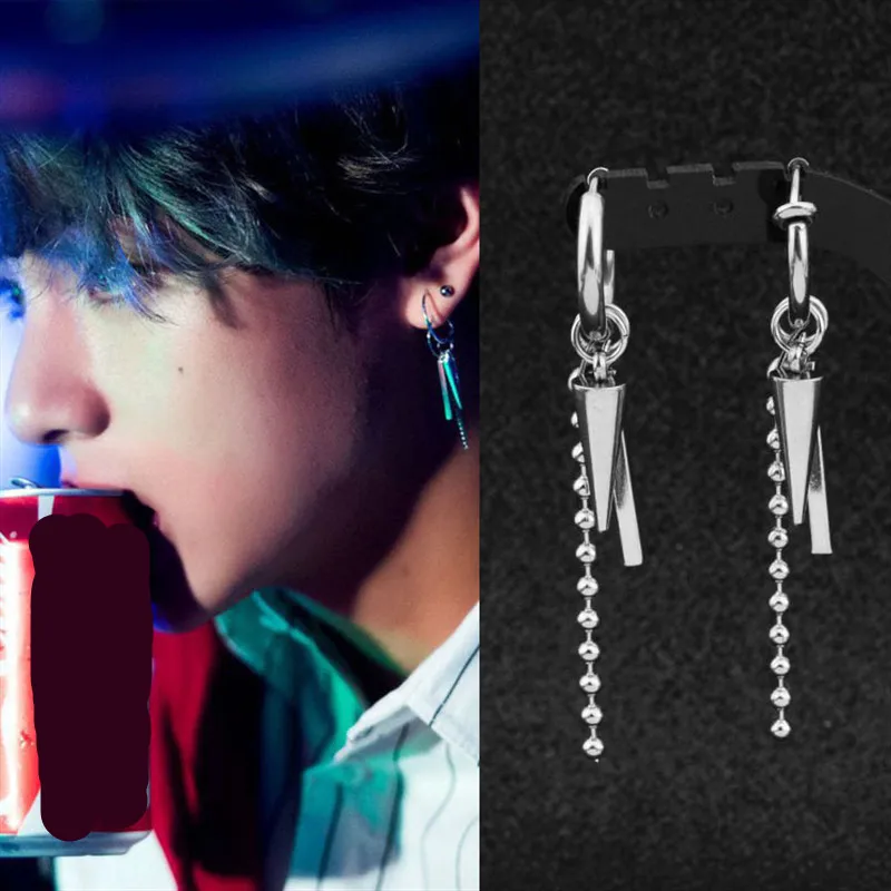 Популярные KPOP ДНК в Корейском стиле длинные серьги для мужчин Bangtan Boys V со