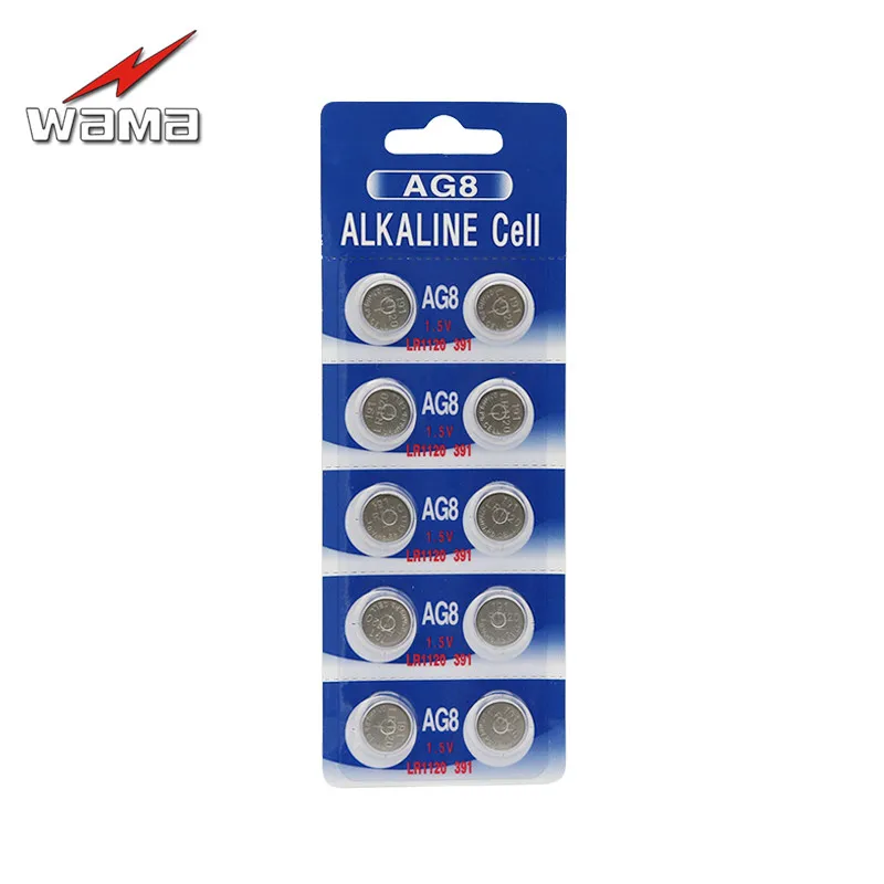 

10pcs/pack Wama AG8 1.5V Alkaline Button Cell Batteries LR1120 391 381 Disposable Watch Coin Battery for Calculator Toys