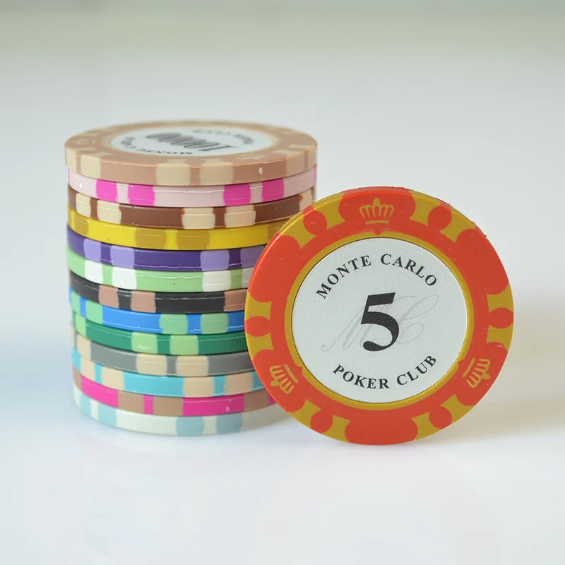 10 шт./компл. разноцветные фишки 14 г казино Baccarat Crown Monte Carlo дизайн глиняная Покерная фишка внутренняя металлическая с отделкой стикер