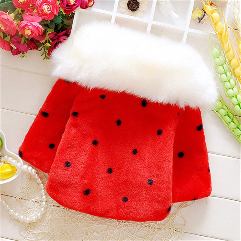 lovely Winter Baby Girls Fur Fleece Imitation Pearls Princess Outerwear warm Coat Lapel Collar Xmas Kids Infant Cloak Cape