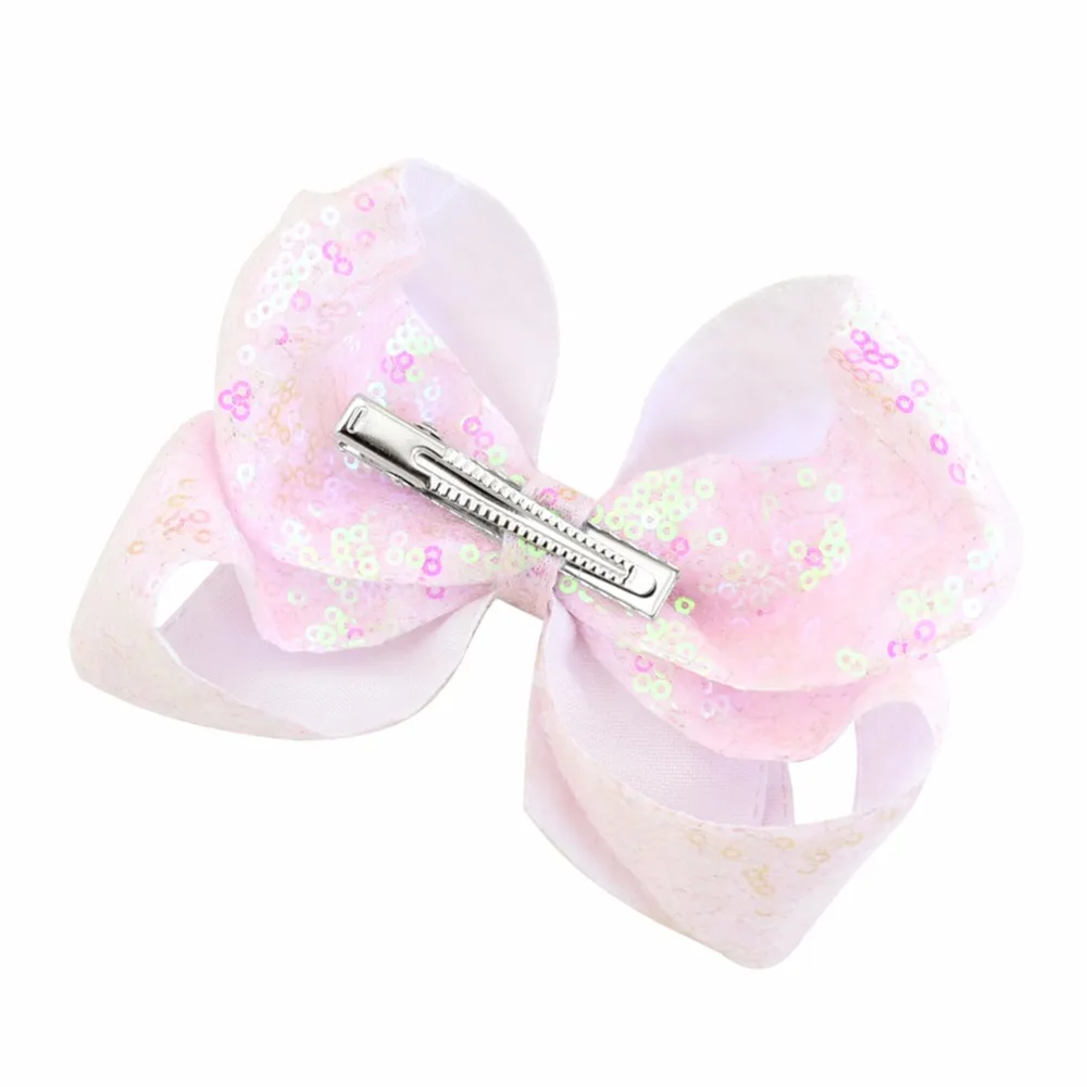 

1piece 20colors Hot 6 inch Girls Embroideried Sequin Bows With Clips Colorful Hairpins Shinny Barrette Hair Accessories 852