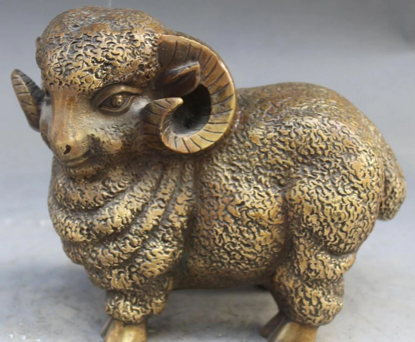 

xd 001509 7" Chinese Bronze Folk Fengshui Zodiac Year Sheep Goat Animal Statue Sculpture