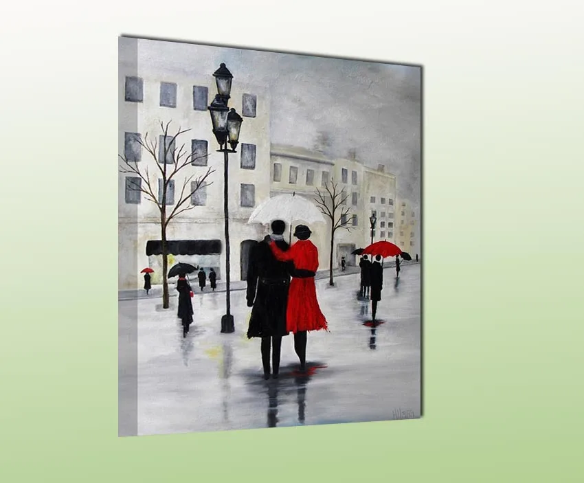 

Hand Paint Modern Lover couple in the street streetscape oil painting on canvas for home decor