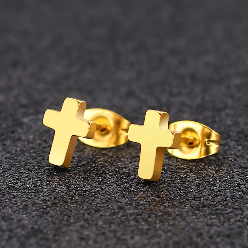 Simple Cross Studded Titanium Steel Stainless Delicate Earrings For Men Women Jewelry Gifts Wholesale Hot Sale | Украшения и