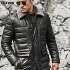 Kожаная куртка мужская пуховик из шкуры ягненка FLAVOR, теплая куртка из натуральной кожи, пальто черного цвета с воротником из овечьей шерсти для зимы