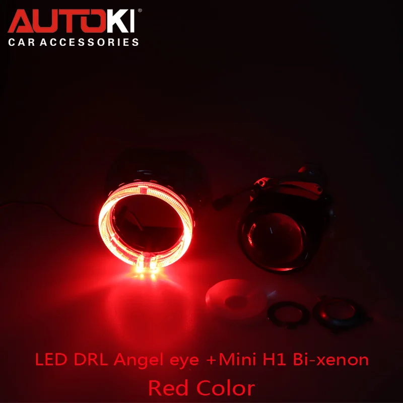 Autoki светодиодный Ангельские глазки+ Bi Xenon объектив проектора фар+ дьявольские глаза автомобиля модернизации DIY Габаритные огни Особенности 2,5 ''H4 H7 - Цвет: C Red LED only