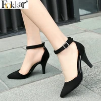 eokkar 2019 women pointed toe pumps fashion women shoes spike heels d orsay pumps summer ankle strap ladies pumps size 34 43