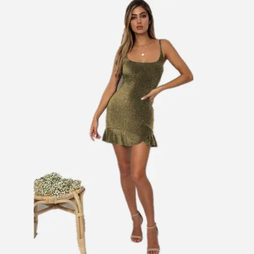 Для женщин летние женские ремни Раффлед Bodycon спагетти ремень платье короткие