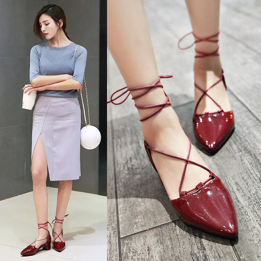 Летние Сандалии Женщин Твердые Лодыжки Ремень Med Высокие Каблуки