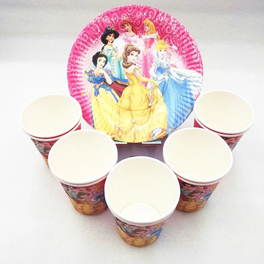 

20P/set Ariel/Snow White/Belle/Cinderella/Jasmine/Aurora Princess Plate Cup Birthday Party Supplies Decoration