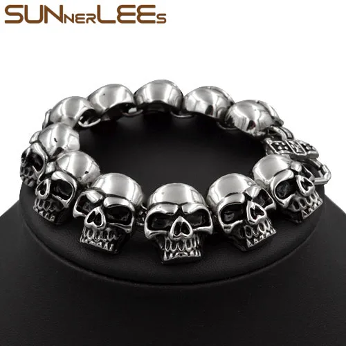 SUNNERLEES модные ювелирные изделия для мужчин и женщин огромный череп звенья цепи