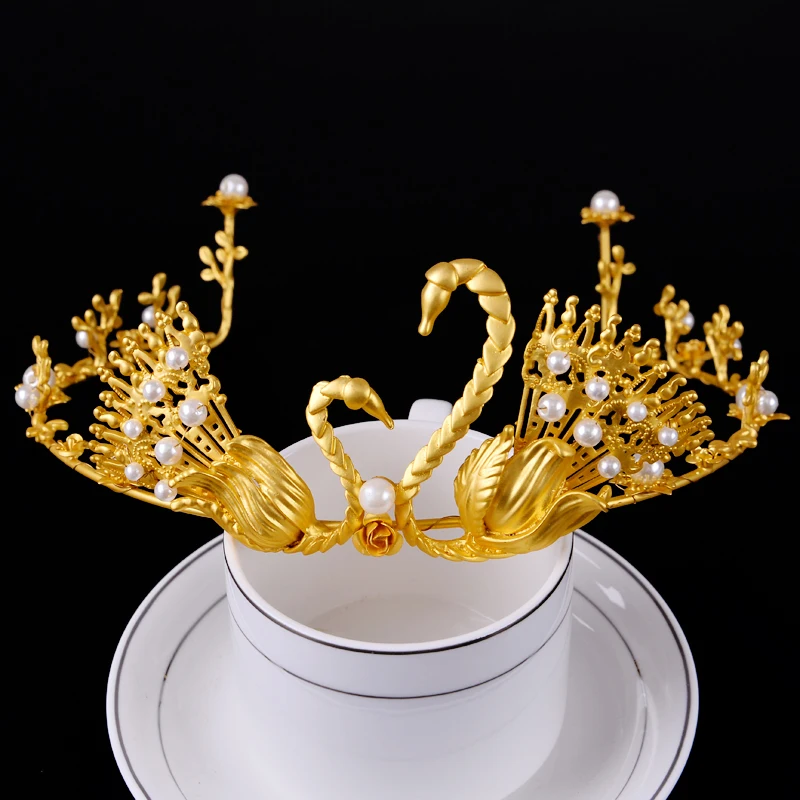 HIMSTORY винтажная двойная танцевальная Корона лебедя Тиара Свадебные аксессуары