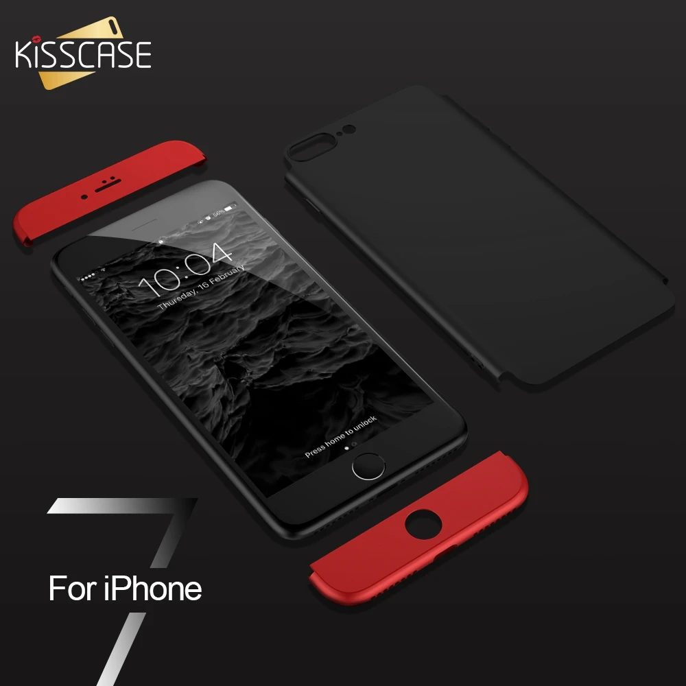 KISSCASE 360 Degree Full Protective Case For iPhone 6 6S 7 8 Plus 3 In 1 Cases 5 5S se X 10 Hard Plastic Back Cover |