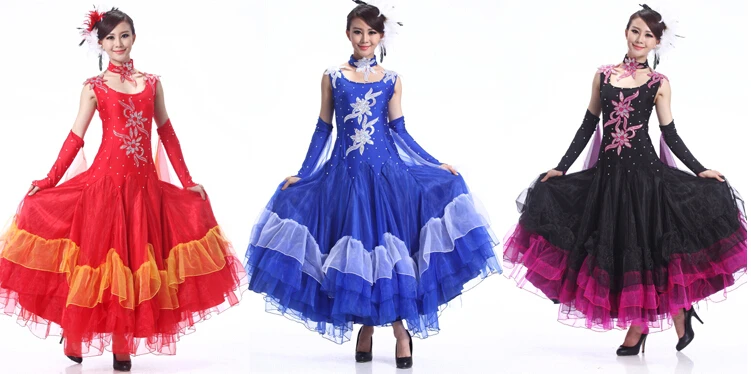 Красные платья фламенко испанская одежда стандартные танцевальные Бальные