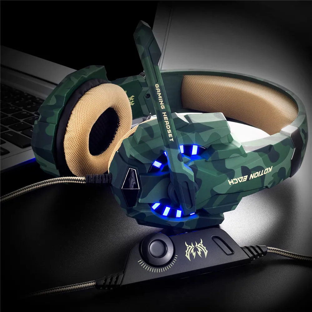 Игровые наушники KOTION G9600 с камуфляжной расцветкой и стереозвуком, игровая гарнитура Шум шумоподавления наушники с микрофоном светодиодный свет для PS4/PC/Xbox One/iPad
