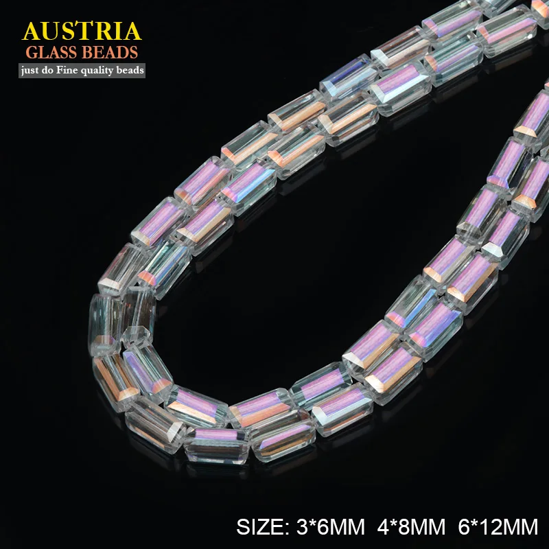

White AB Color long square Austria Crystal Beads charm Glass Beads supply 3*6mm 4*8mm 6*12mm 100pcs For Jewelry Making DIY