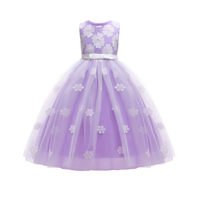 Flower Girl Wedding Party Little Bridesmaid Banquet Tail Embroidery Dress Girl's Birthday Party Dinner Party First Dinner Dress