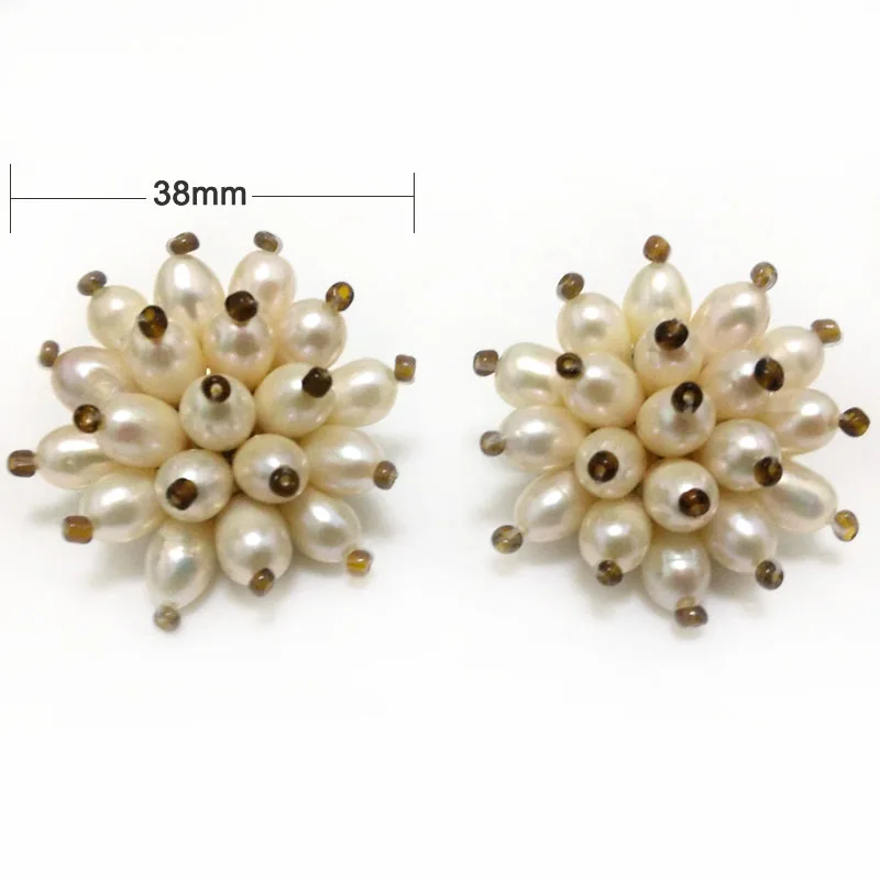 

38mm in Diameter 6-7mm AAA Natural White Cluster Rice Pearl Earring Clipper