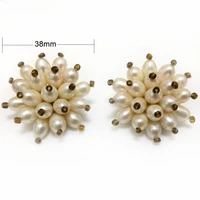 38mm in diameter 6 7mm aaa natural white cluster rice pearl earring clipper