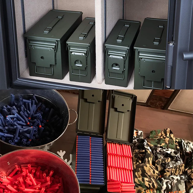 

30+50 Cal/Sets Metal Ammo Case Can Waterproof Military and Army Solid Steel Holder Box for Long-Term Bullet Valuables Storage