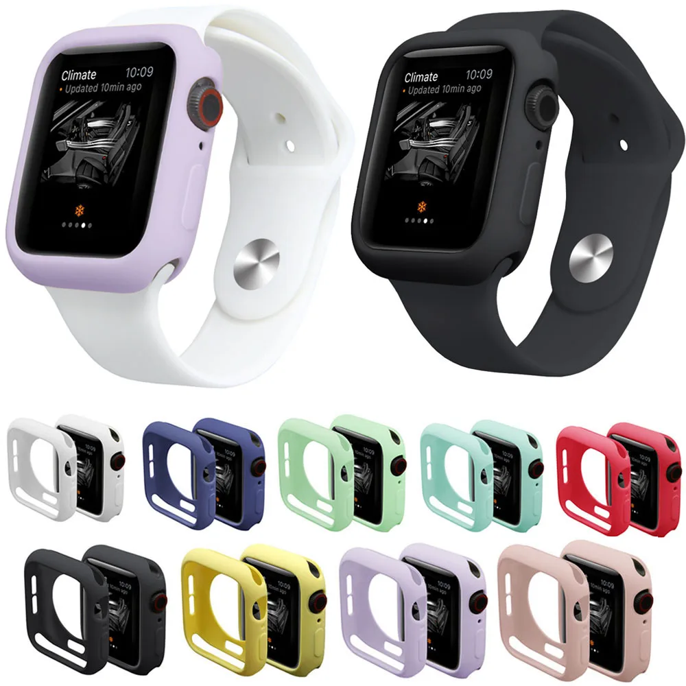 Цветной Мягкий силиконовый чехол для Apple Watch Series 4/5 40 мм 44 рамка полная защита