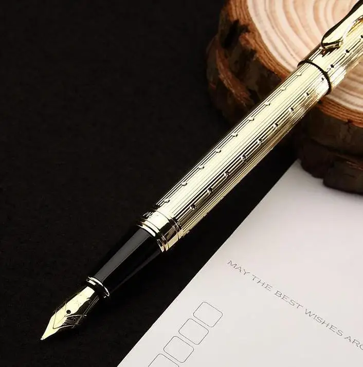Высокое качество Stylo plume чернила с перьевой ручкой перьевая ручка Золотой зажим Роскошные Канцтовары Penna stilografica Caneta tinteiro 03819 - Цвет: Белый