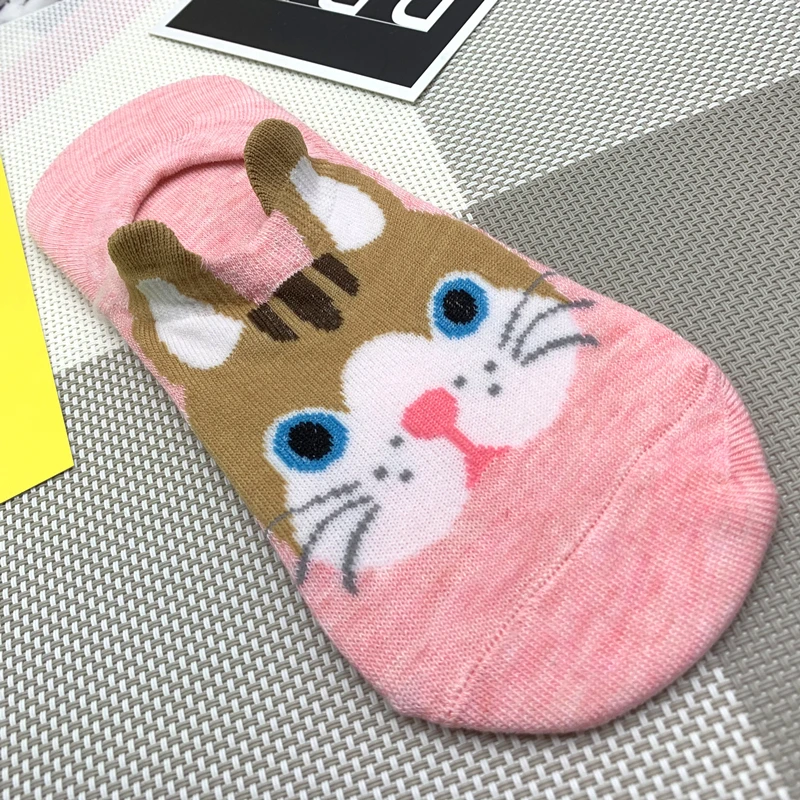 Модные милые хлопковые носки с животными женские летние короткие милым котом и