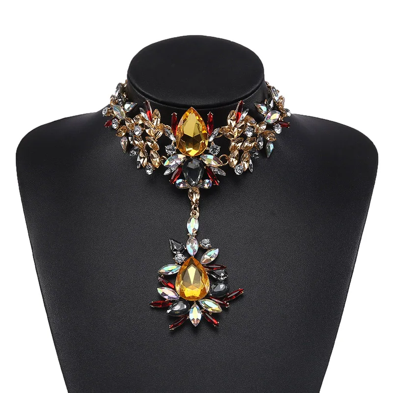 Holylove Gold Silver Sexy Bling Floral Beaded Long Pendant Statement Choker Necklace For Women Girls Bridal Wedding Jewelry | Украшения и