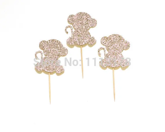 

cheap glitter Monkey Cupcake Toppers Picks Birthday wedding party cake topper food toothpicks decorations