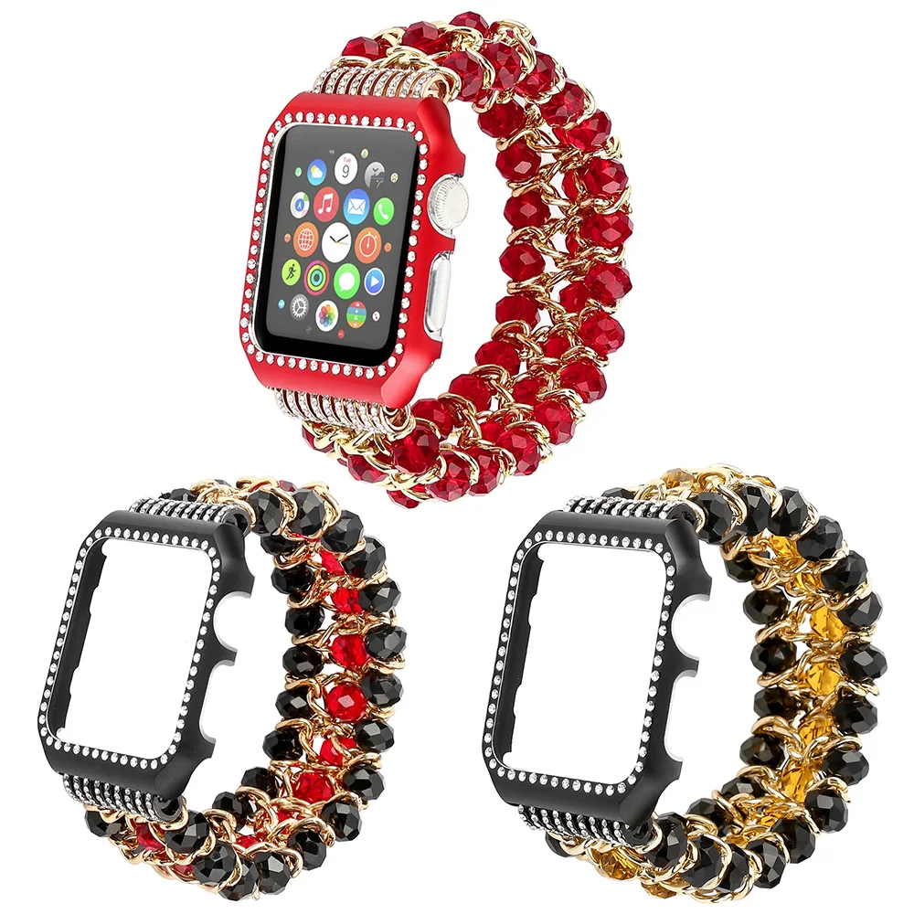 Ремешок с рамкой для Apple watch 44 мм серии 5 3 2 1 ручной работы из бисера эластичный браслет сменный ремешок на запястье 38 мм 42 мм