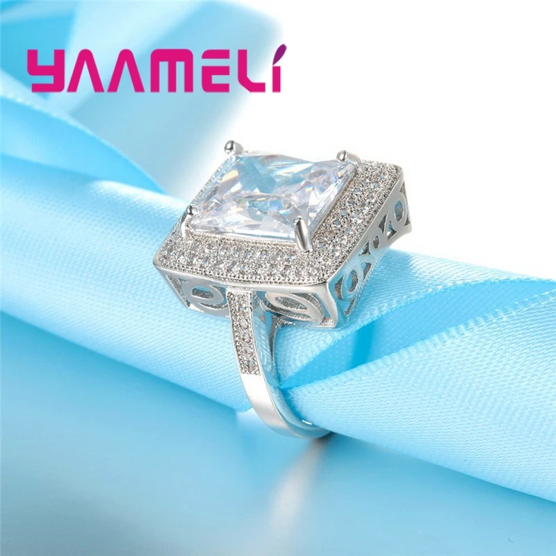 

Original 925 Sterling Silver Wedding Rings Luxury Square Finger Accessories Cubic Zirconia Bijoux Engagement Anillos