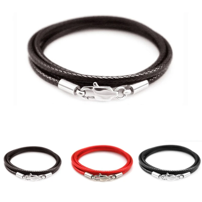 3 шт. оплетенное воском кольцо для ожерелья из черного круглого искусственной кожи с карабином из нержавеющей стали 1,5 мм 2 мм 3 мм, сделанное вручную