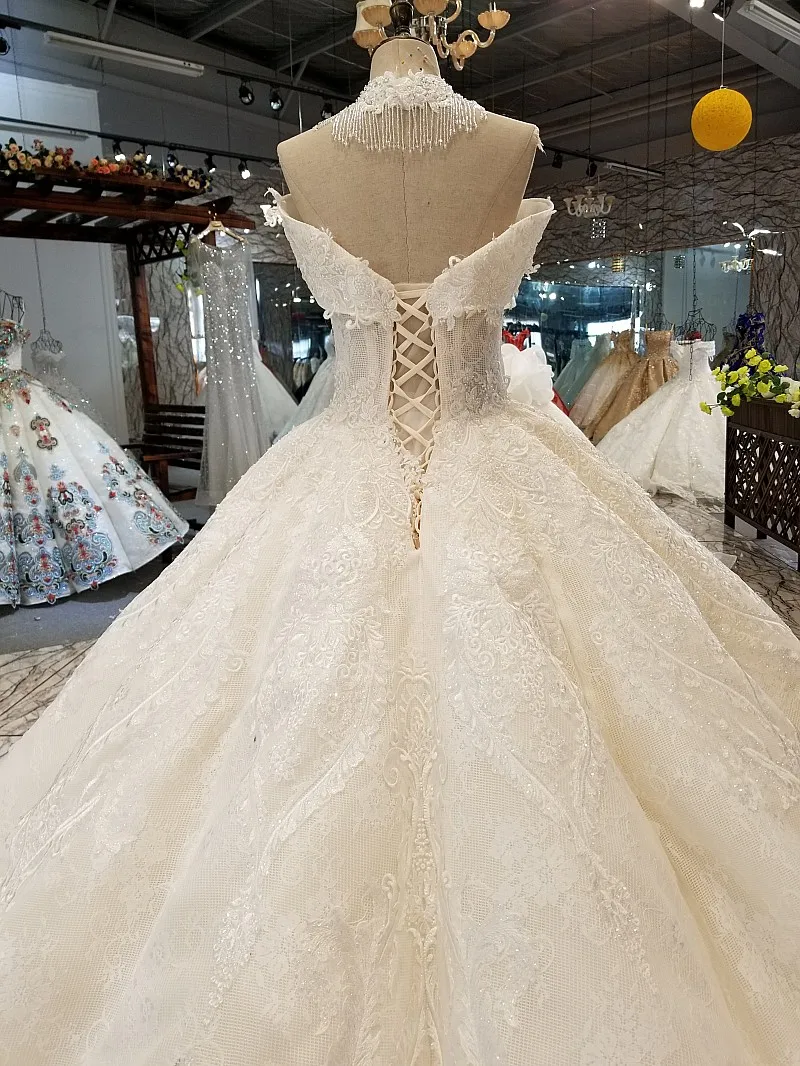 LS92210 сексуальный с плеча слоновой кости свадебное платье высоким кружевом
