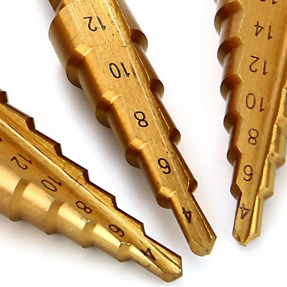 3 шт. HSS ступенчатое Коническое сверло набор с титановым покрытием