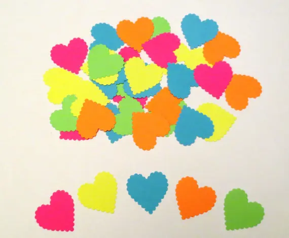 

Neon Heart Confetti/Scrapbook Cut Outs wedding birthday bridal baby shower party Table decor scrapbooking Confettis