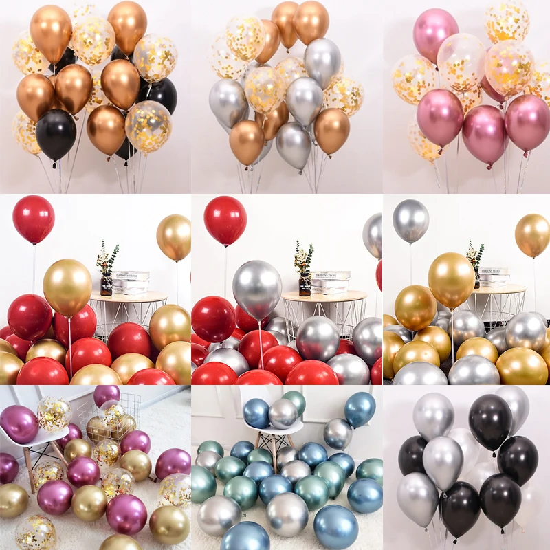12pcs/lot Pink Chrome Metallic balloon Golden latex Wedding Bridal Shower Theme Party Air Helium Decor 10 inch Balloons | Дом и сад