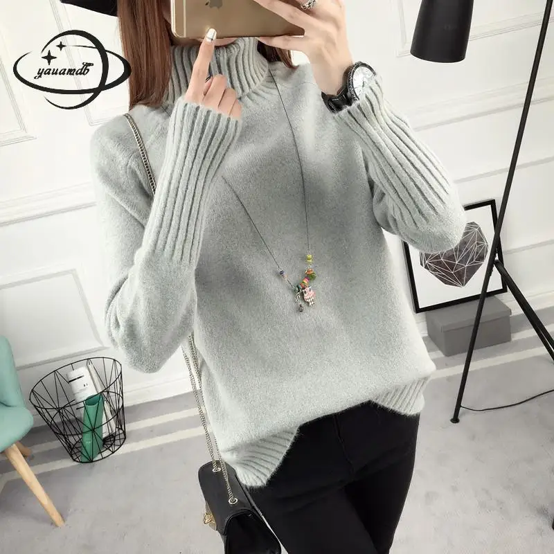 Free Size Yauamdb Women Sweater Autumn Spring Female Turtleneck Knitted Pullovers Ladies Solid Knitwear Warm Loose Clothing Y34 | Женская