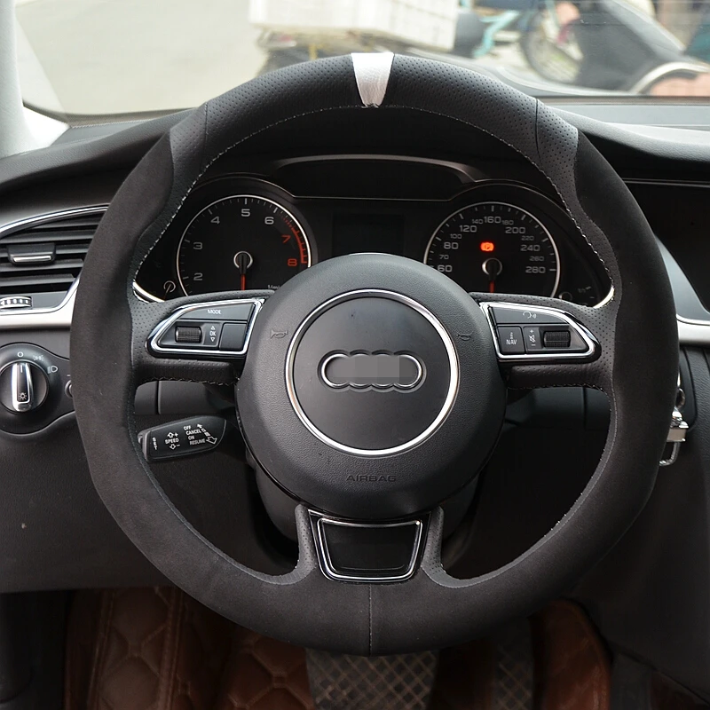 Блестящие пшеницы черная замша чехол рулевого колеса автомобиля для Audi A1 8X A3 8V