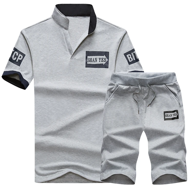 Polo Men Shirt sportsuits Set Brand Fitness Summer Top Short Mens Fashion 2 PC Tracksuit T-shirt sports jerseys Shorts | Мужская одежда
