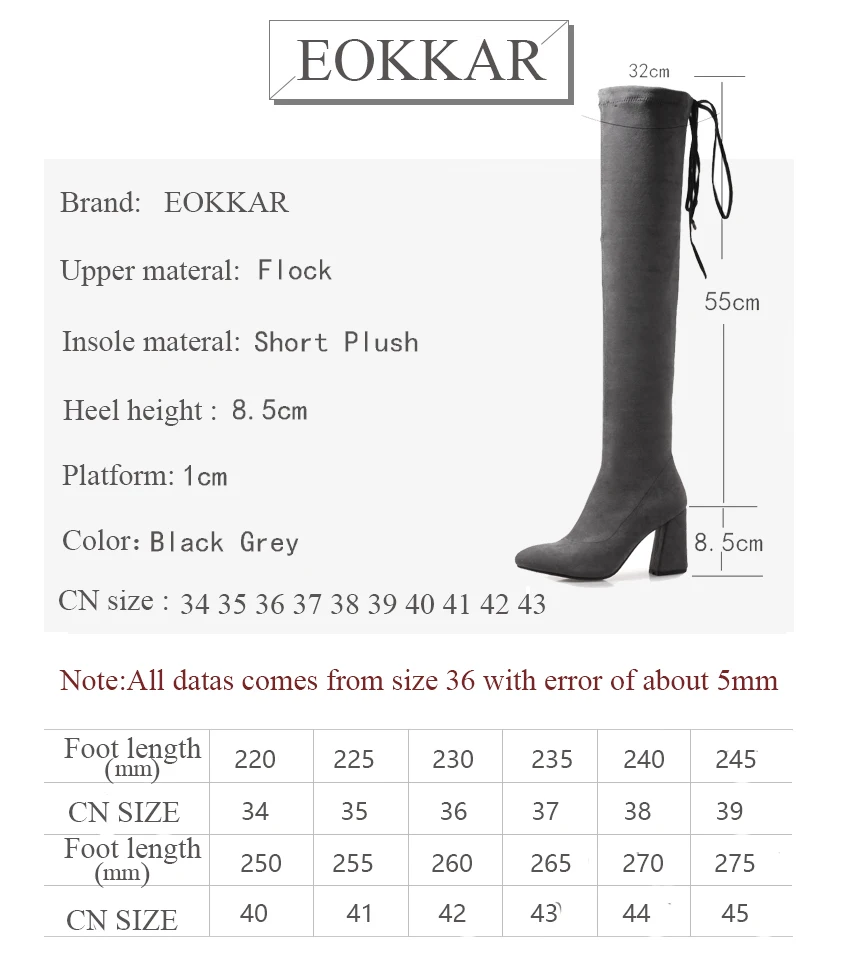 

Eokkar 2020 Women Over The Knee High Boots Pointed Toe Square High Heel All Match Winter Boots Sexy Ladies Boots Size 34-43