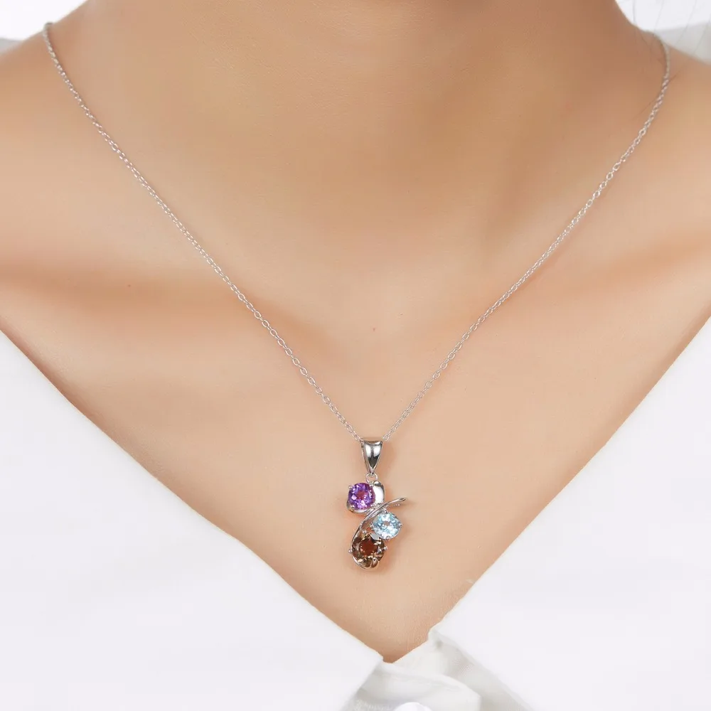 

Hutang Natural Multi-color Gemstones Pendant Necklace Solid 925 Sterling Silver Amethyst Blue Topaz Classic Fine Jewelry Women