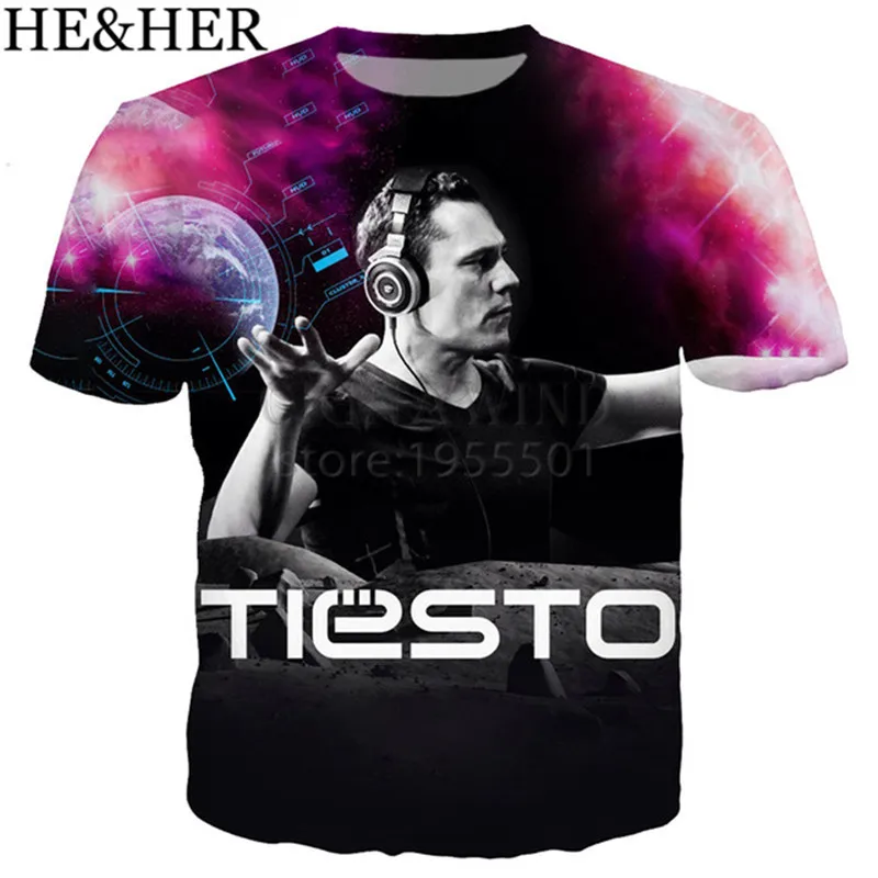Новинка футболка в стиле Харадзюку Мужская/Женская Tiesto DJ Music с 3D принтом коротким