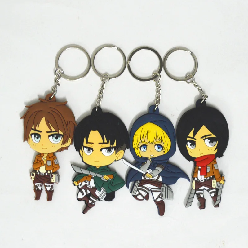 4 шт./компл. силиконовый брелок для ключей Levi Ackerman Eren Jaeger Armin Arlart Mikasa Прямая