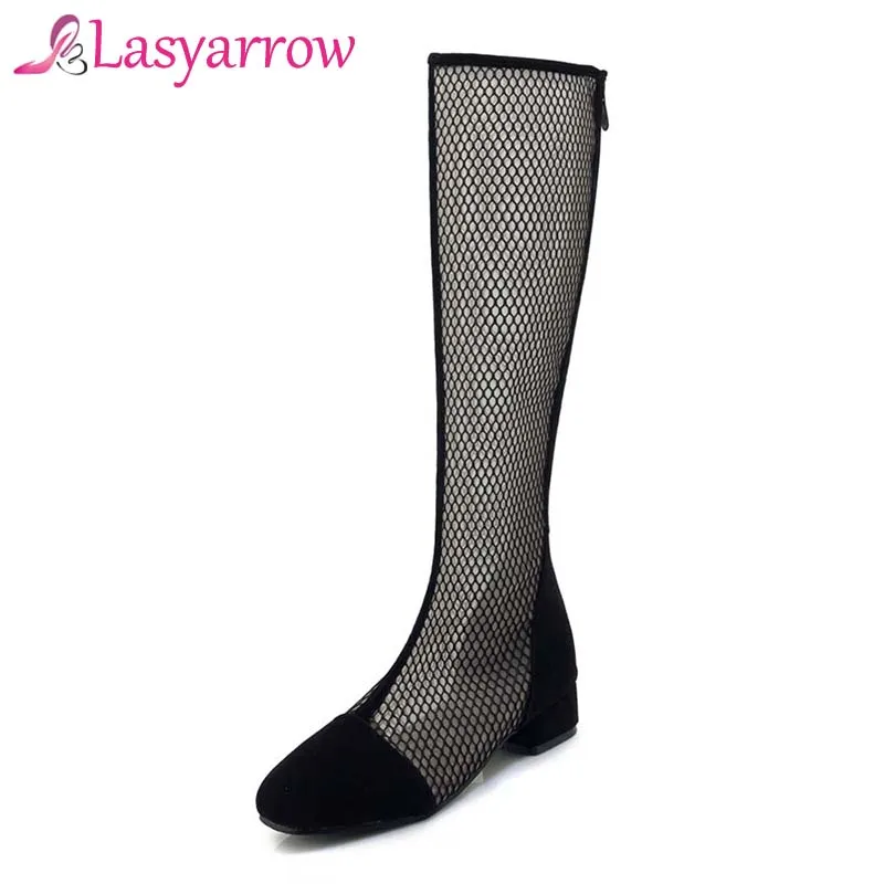 Lasyarrow/пикантные женские босоножки Новинка 2018 года модные сапоги до колена на