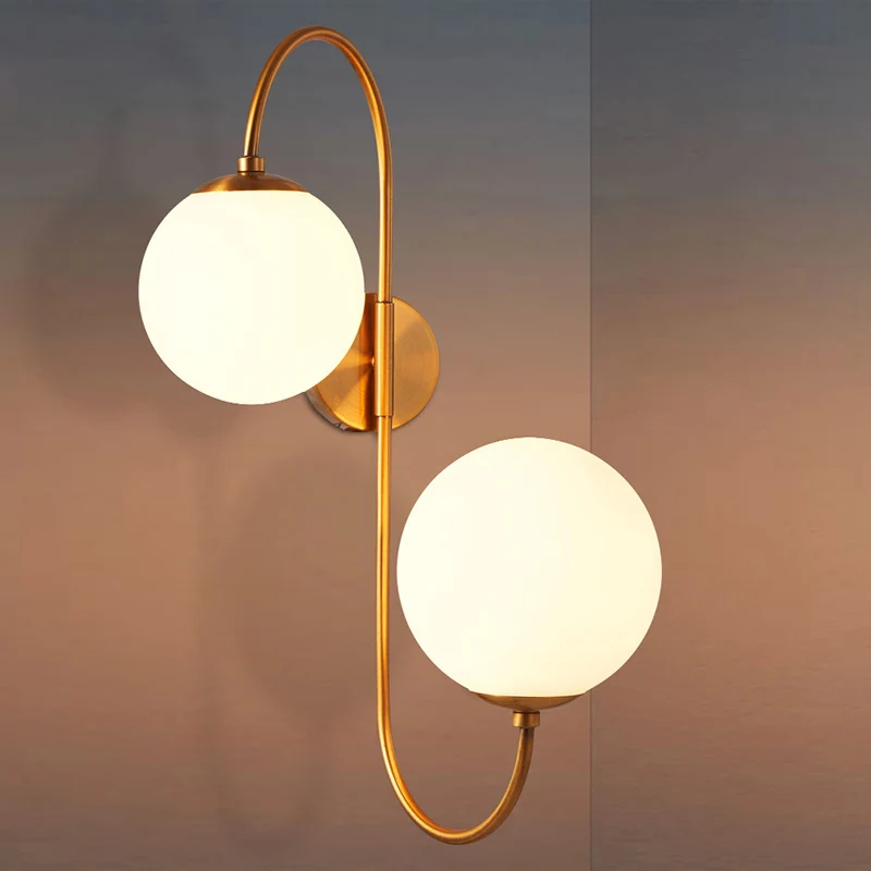 

Nordic Minimalist Milky White Globe Glass Shade Wall Light 2 Lights Creative Living Room Restaurant Bedroom Aisle Wall Lamp W301