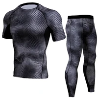 mma dry fit compression tracksuit men fitness tights short sleeve shirts set gyms fitness t shirt leggings 2pcssets underwear