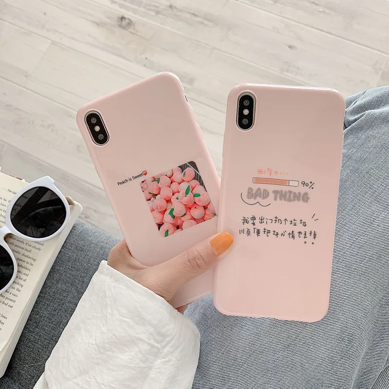 Корейские глянцевые Чехлы персиково розового цвета для девочек iPhone 7 8 6 6s plus